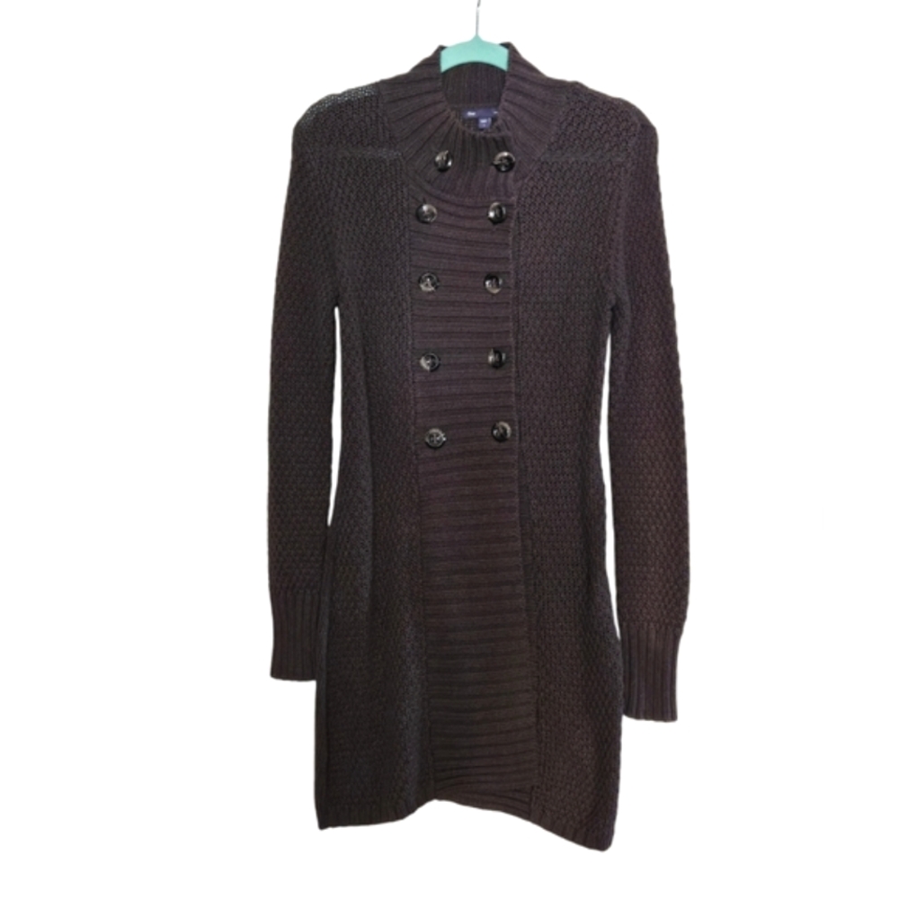 GAP Long Button Up Cardigan Sweater Dark Brown Sz Small